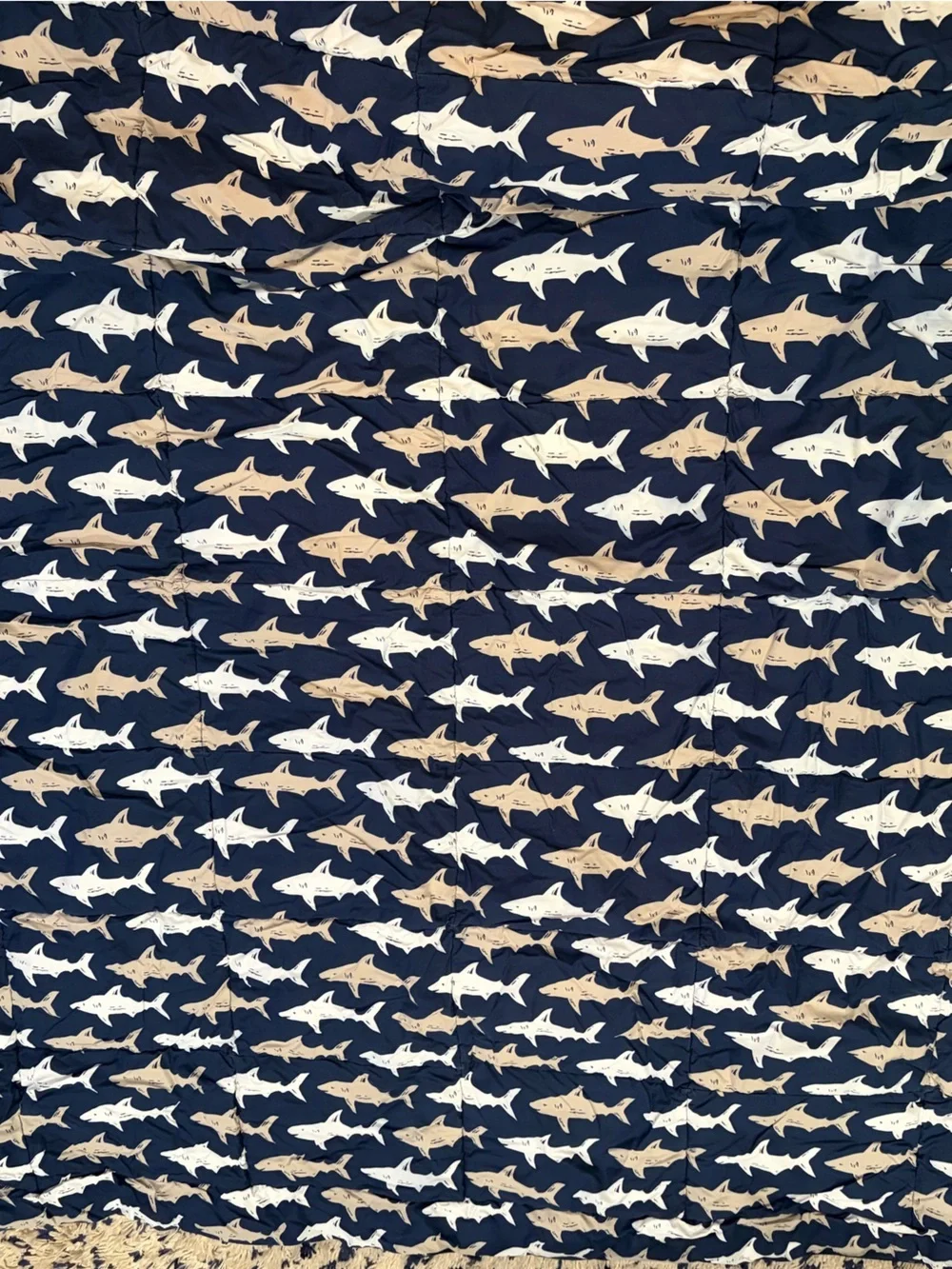 Pottery barn kids full sheet set and comforter in preppy shark print